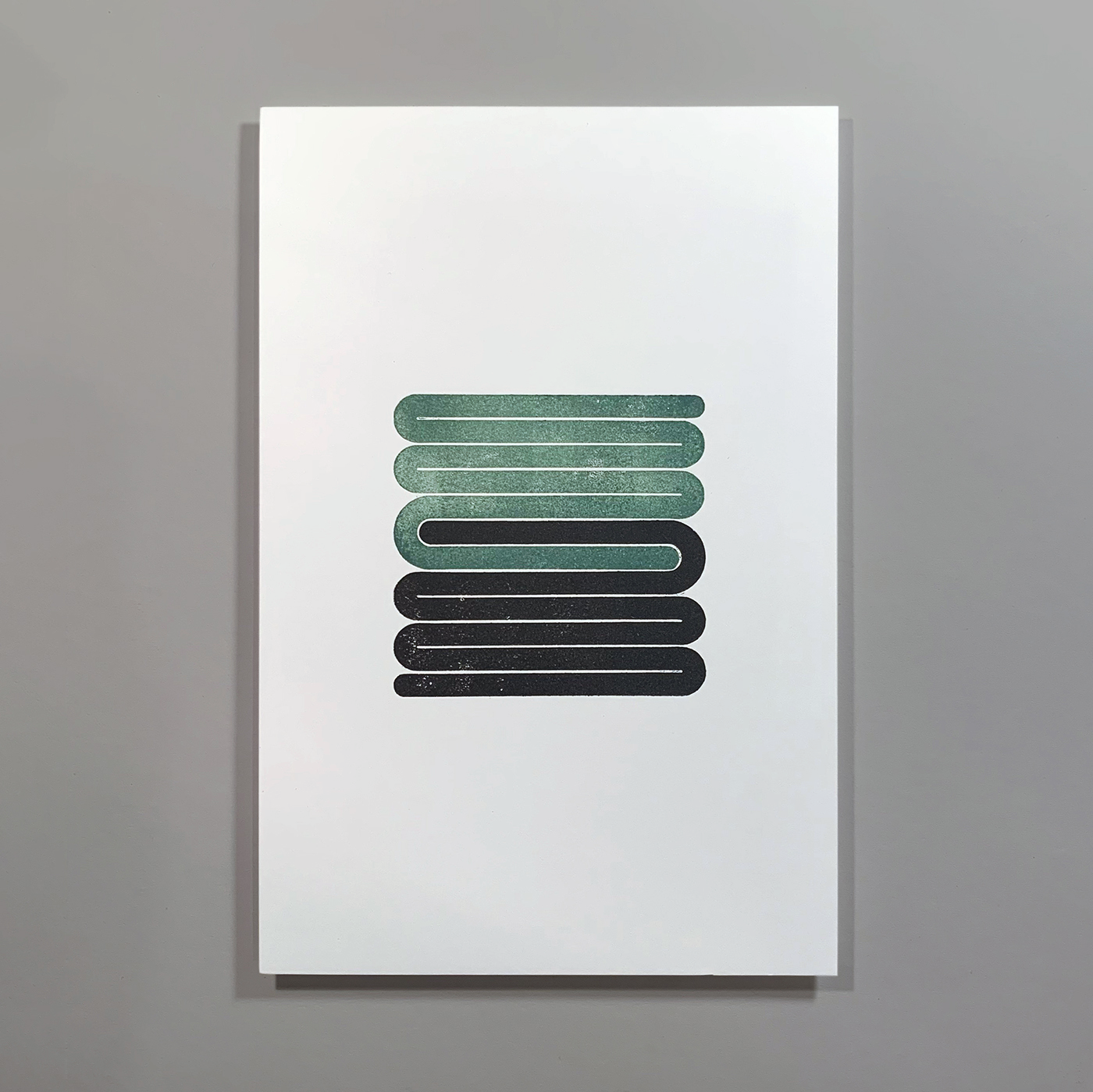 Green and black print. Interlocking waves. By Shawn Hazen.