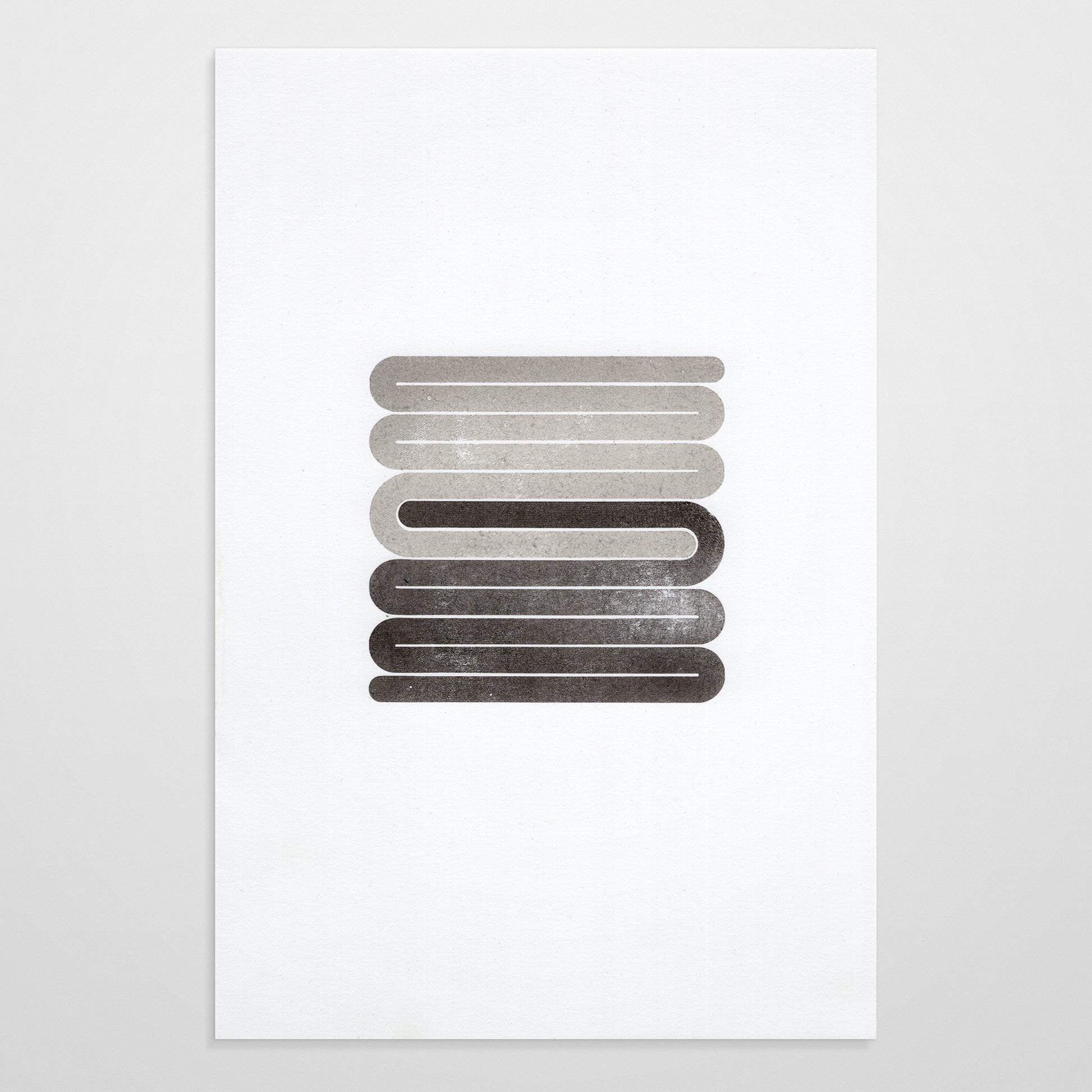 Grey and black print. Interlocking waves. By Shawn Hazen.